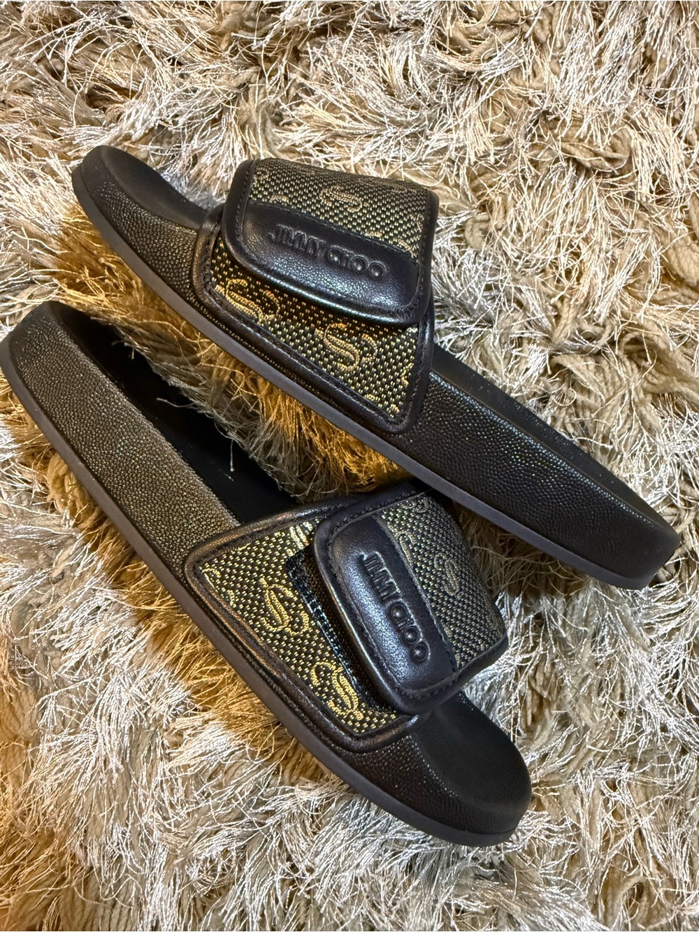 Jimmy Choo FITZ Black/Gold JC Monogrammed Slides - Picture 10 of 14